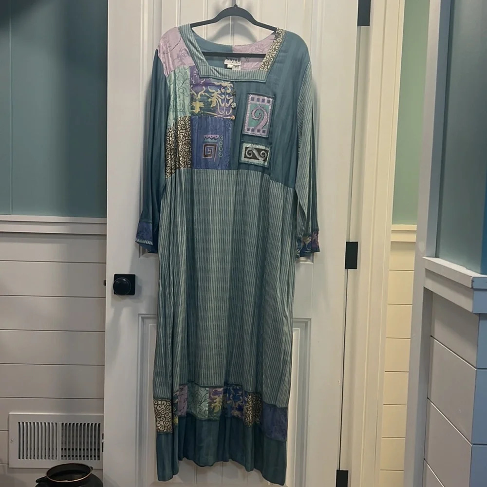 Surya‎ II Pale Green and Lavender Beaded Patchwork Maxi Dress. Size 3X. NWT.
